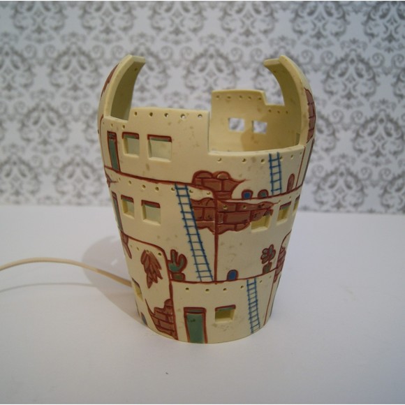 Ceramic Village Lamp with Brown and Cream Accents - Picture 5 of 10